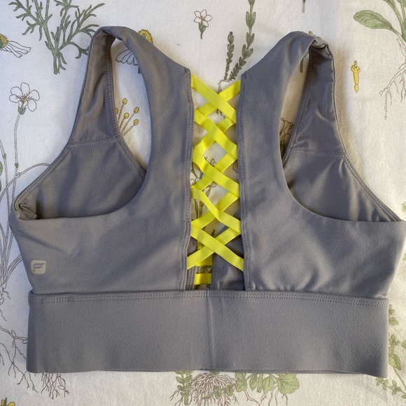 EUC Fablletics Sport Bra XS Grey and Neon Yellow Straps - Picture 2 of 5